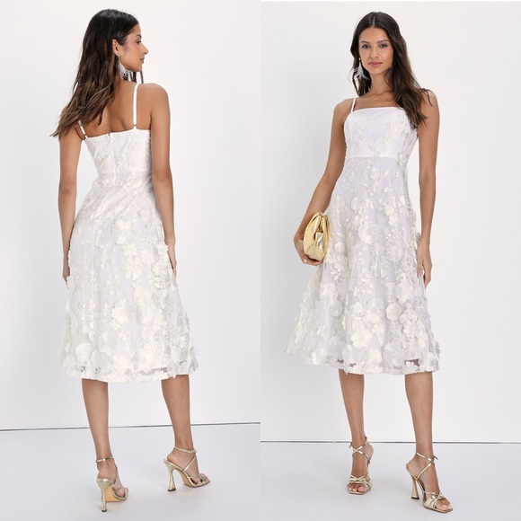 NWT LULUS Floral Embroidered Applique Square Neck Sleeveless Fit & Flare Dress M - Picture 2 of 5